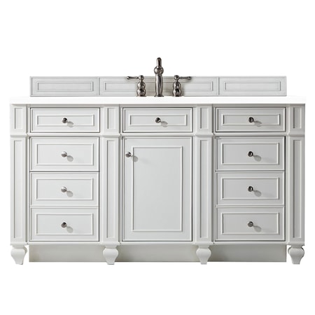 James Martin Vanities Bristol 60in Single Vanity, Bright White w/ 3 CM White Zeus Quartz Top 157-V60S-BW-3WZ